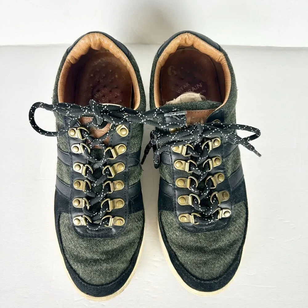 Gola British Millerain Ascent Low Sneakers Mens 8 Tweed Leather Khaki Black